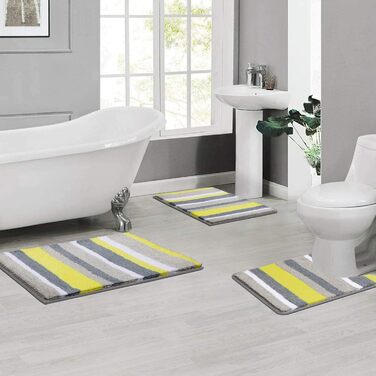 Pauwer Non-Slip Bath Mats Set, 3-Piece Bath Rug Soft Microfiber Absorbent Bathroom Rug Machine Washable Bath Mat for Bathroom Living Room (Yellow) Yellow 50 x 80 cm + 45 x 65 cm + 50 x 60 cm