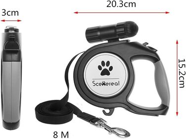 Висувна поводок для собак SCENEREAL – 7.8 м, з LED-ліхтариком та дозатором для відходів, до 50 кг, для середніх та великих собак