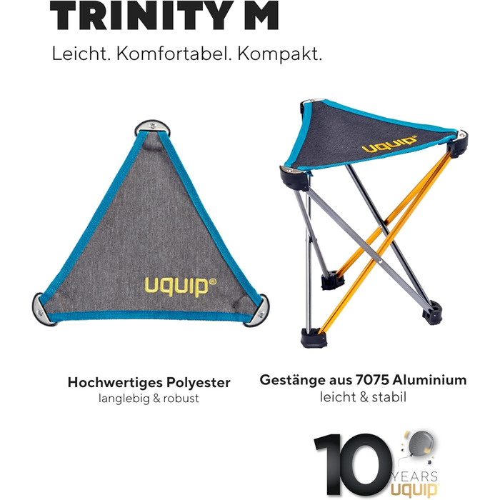 Стілець для кемпінгу Uquip Trinity M Mini – легкий, триногий, 150 кг, блакитний/жовтий, середній