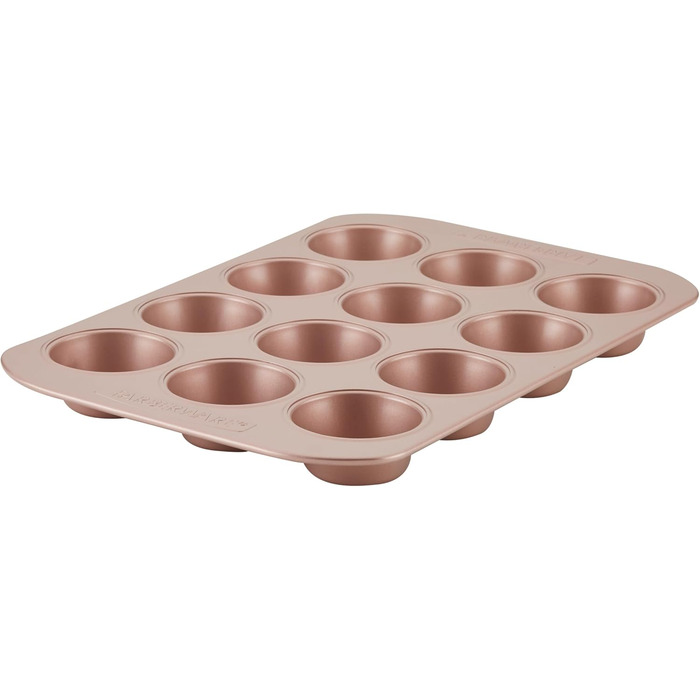 Farberware 47776 Nonstick 12-Cup Muffin Pan, Rose Gold/Red