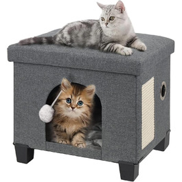 Кіт-будинок Brian & Dany Katzenhöhle з джутового покриття, з когтеточкою та іграшкою, 45 x 37.5 x 38 см, темно-сірий