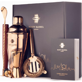 Набір для приготування коктейлів Chelsea Roségold – повний комплект для бармена: шейкер, мадлер, сито, мірний стакан, виливач, ложка, сумка та рецепти. З подарунковою коробкою