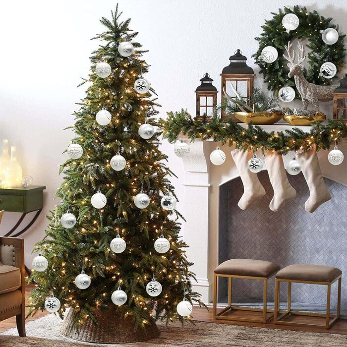 30 шт. Новорічні кулі - набір прикрас для ялинки, 6 см, блакитний та сріблястий, ручної роботи з гачком