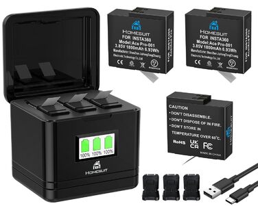 Набір акумуляторів Insta360 X5 Homesuit (3x 2850mAh + Dual-Slot LED зарядний пристрій) + Micro SD картки