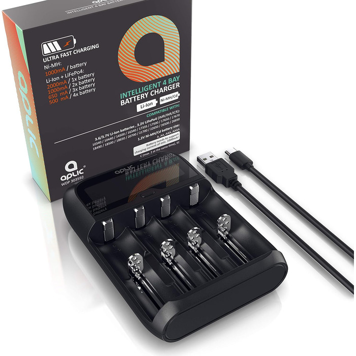 Інтелектуальний зарядний пристрій для акумуляторів CSL - для Li-ion, NI-MH, NI-Cd, LiFePo4, 18650, AA, AAA