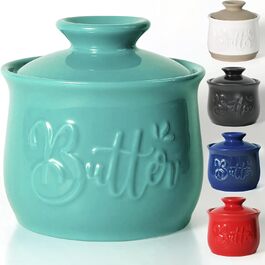 MAIA Buttertopf ceramic butter dish, 156 ml, with water and butter dispenser, holder for spreadable butter, French butter crock with lid, butter container for kitchen countertop, blue-green kitchen decoration