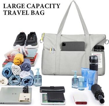 Спортивна сумка Flintronic для жінок, дорожня сумка-мішок, сумка на вихідні, дорожня сумка з чохлом для тележки, водонепроникна спортивна сумка, дорожня сумка, ручна поклажа для спорту, подорожей, літака (сіра)