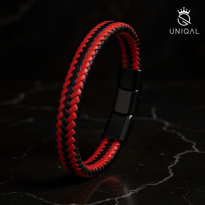 Браслет чоловічий шкіряний UNIQAL 'BRAID': плетене зап'ястя з чорної шкіри та нержавіючої сталі, 21 см, подарункова коробка