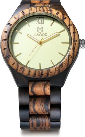 Чоловічий дерев'яний годинник Uwood серії Uw1001zebrablack: ручне виробництво, кварцовий механізм, аналоговий стиль, римські цифри, сандалове дерево, вінтажний дизайн