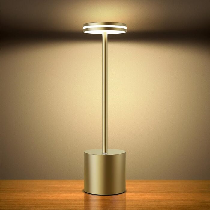 LED-лампа Hapfish настільна бездротова, акумуляторна, 5000mAh, сенсорне керування, диммування, заряджається, алюміній, 3 колірна температура, для вулиці, нічника, обіднього столу, робочого столу (бронза)