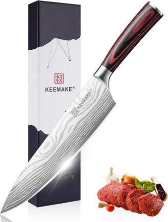 KEEMAKE Кухонний ніж кухарський 20см, професійний ніж для кухні з нержавіючої сталі з захистом леза, гострий ніж шеф-кухаря універсальний для м'яса, овочів, риби