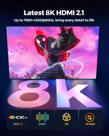 Кабель HDMI 2.1 Silkland 8K (2м) - Сертифікований, eARC, 48Gbps, сумісний з PS5, Fire TV, HDTV, Laptop