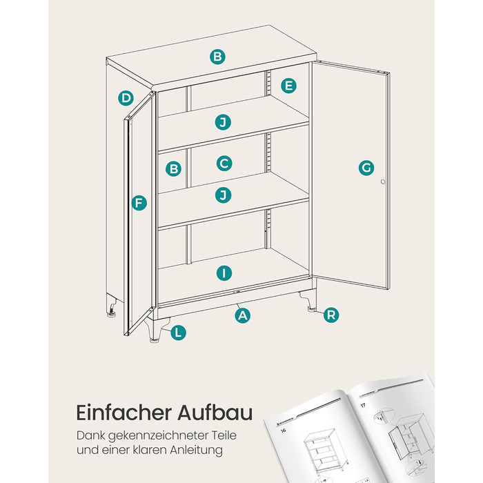 SONGMICS File Cabinet, Multi-Purpose Cabinet, Office Cabinet with 2 Doors, Lockable Cabinet, Steel Storage Cabinet, for Study Room, Living Room, Matte White OMC012W01 (60B cm, Matte Grey)