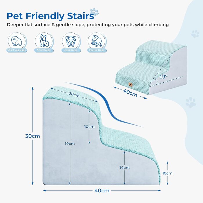 Сходинки для собак маленьких порід, 2 сходинки, 30 см, для дому, антиковзаючі, для котів та літніх тварин, сірі (блакитні)