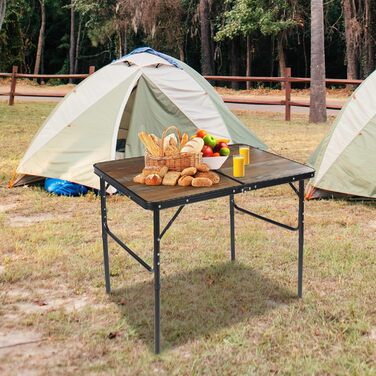 REDCAMP Складний столик з регулюванням висоти, легкий портативний туристичний столик 60x40 см (4 положення) з сітчатим шаром, для дому та відпочинку на природі, балкону, ринку, кухні, темно-коричневий (декор під дерево, 90x60 см (2 положення))