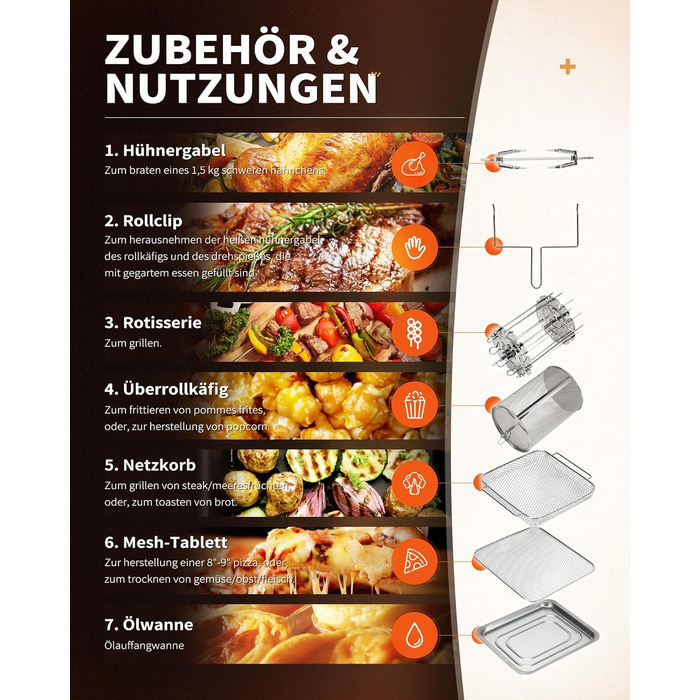 XXL Hot Air Fryer - ZACHVO Airfryer 15L - 10 Programs 1700W Hot Air Fryer with LCD Touchscreen - Air Fryer Frying Without Oil, 7 Accessories, 90% Less Fat - Oven, Grill, Dehydrator All in One Silver Hot Air Fryer