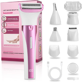 Електричний жіночий тример 5-в-1 для тіла, бікіні, брів та носа. USB-зарядка. Білий (фіолетовий)