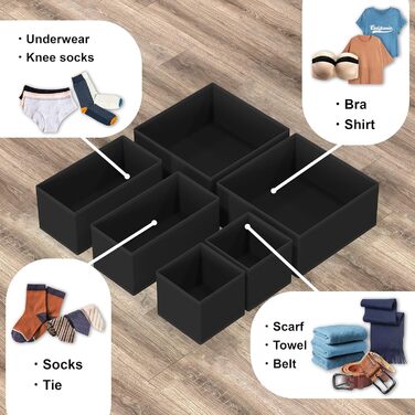 Simple Houseware Foldable Drawer Organizer for Clothes/Underwear/Panty/Jumpsuit, 12-Piece Set, Black