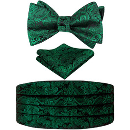 Набір краватка-метелик, ремінь та нагрудна хустинка Alizeal Classic Paisley, темно-зелений, універсальний розмір