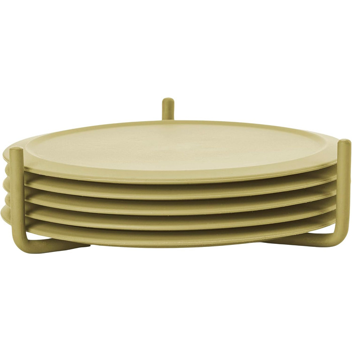 Zone Denmark Singles Silicone Coasters, Coasters for Glasses, Cups, Cocktail Glasses, Diameter 10 cm, Height 3.1 cm, 6 Pieces, including Holder, (3.1 cm - dia. 10 cm, Leek Green)