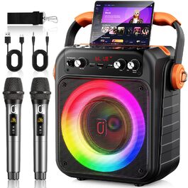Караоке машина JYX MS82 з 2 мікрофонами, Bluetooth 5.3, USB/TF/AUX, LED-підсвітка, портативна колонка для вечірок та відпочинку