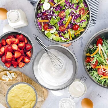 Mixing Bowl Set of 6, Stainless Steel Bowl Salad Bowl Set with Lid & Silicone Bottom, 3 Grater Attachments, 4.7l/3.8l/2.8l/1.9l/1.4l/0.6l, Non-Slip & Stackable - Khaki