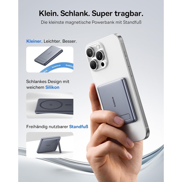 Power Bank Baseus Mini MagSafe 5000mAh з MagSafe, PD 20W, Qi2, сірий колір