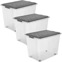 Rotho Compact 3-Piece Storage Box Set, 70L with Lid and Wheels