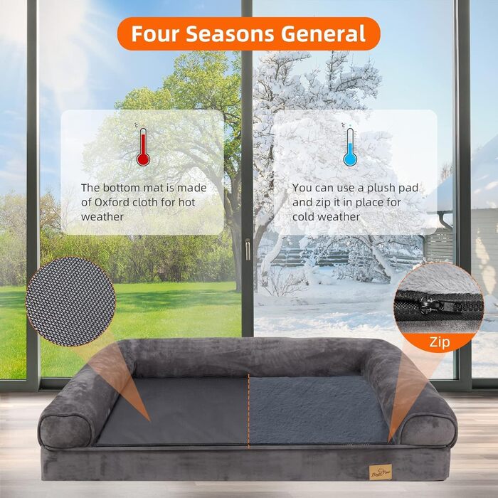 Orthopedic Dog Bed XL 100x75 cm: Dog Sofa for Large and Medium-Sized Dogs, Ergonomic Dog Beds with Raised Edge, 2 in 1 Detachable Washable Non-Slip Dog Mattress