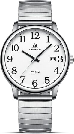 Годинник чоловічий LN LENQIN аналоговий кварцовий білий з датою та сталевим браслетом