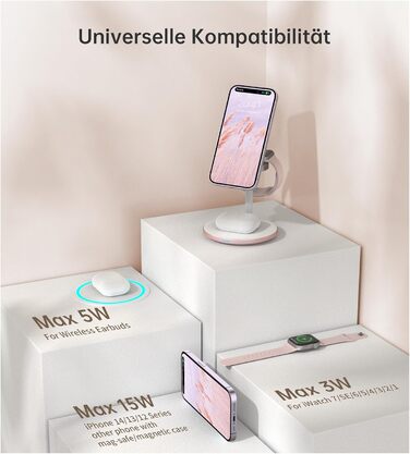 База для бездротової зарядки 3-в-1: iPhone, iWatch, AirPods. 15W, MagSafe, рожеве золото