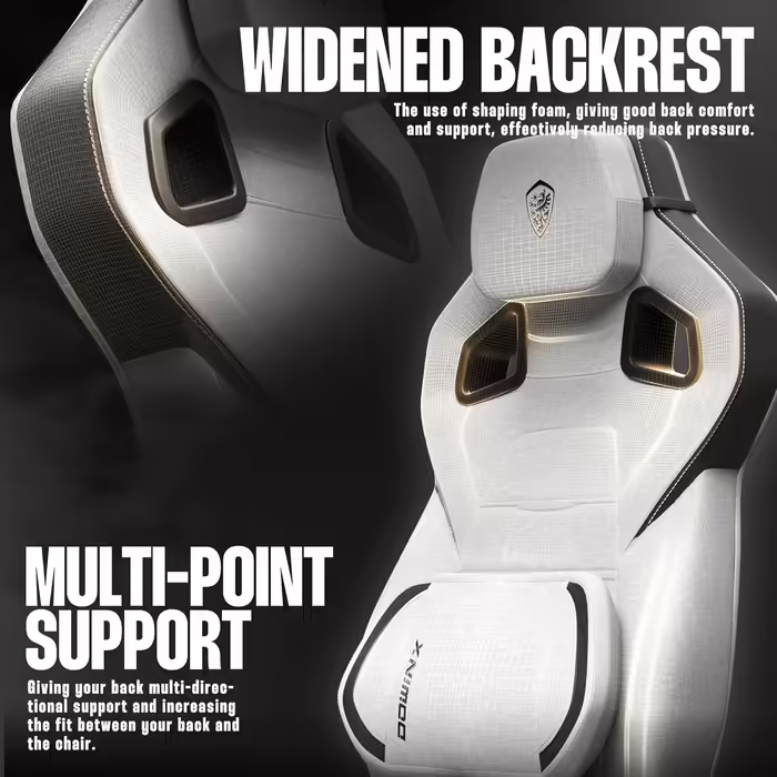 Dowinx Gaming Chair Fabric with Footrest, Large and High Gaming Chair for Heavy People, Computer/PC Gamer Chair for Adults with Massage (White Gray) Gray Fabric