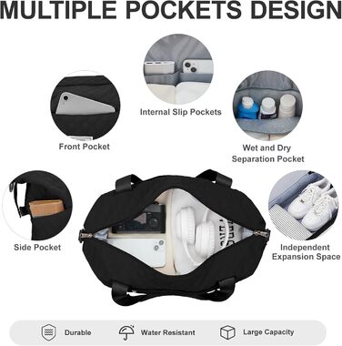 Спортивна сумка для жінок, Travel Duffle Bag, Fitnesstasche, ручна поклажа, з косметичкою та водонепроникним чохлом, бежева