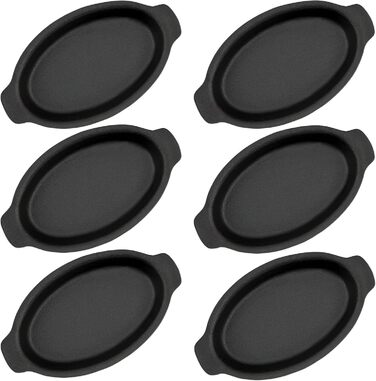 BBQ-Toro Cast Iron Serving Skillet Set (6-Pack) | 22.5 x 13 cm - oval | Pre-seasoned | Cast Iron Grill Pans, Skillets, Serving Pan, Grill Pan, Cast Pan