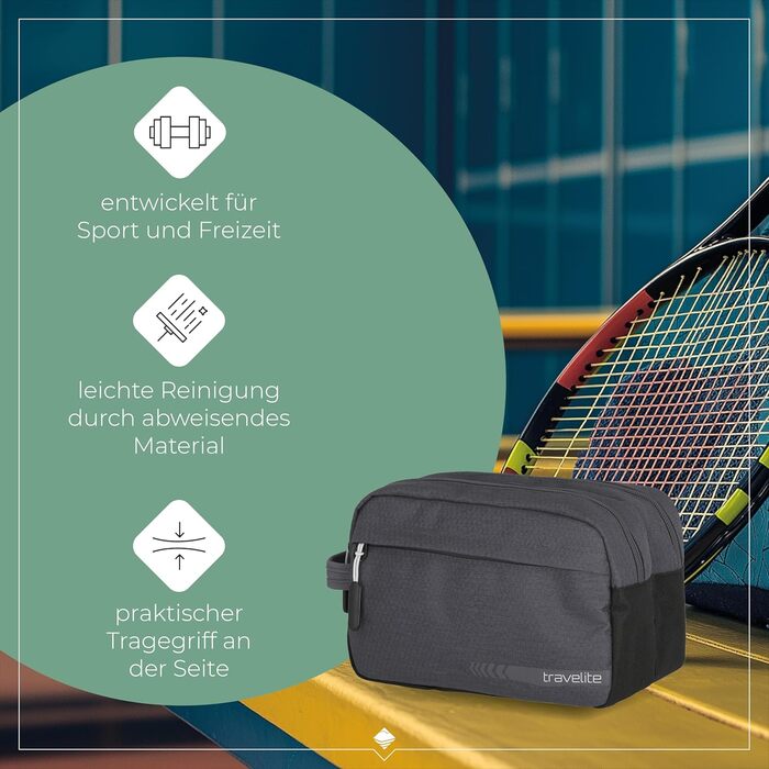 Косметичка для ручної поклажі Travelite Kick Off: практична культбагаж для подорожей та спорту, 26 см, 5 л, антрацитовий (сірий)