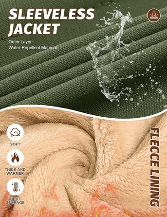 Xnova чоловіча зимова жилетка з підкладкою Thero Sherpa, тепла флісова жилетка, зимова куртка, жилетка для полювання, робоча жилетка, флісова жилетка для активного відпочинку з коміром-стійкою (Зелений, M)