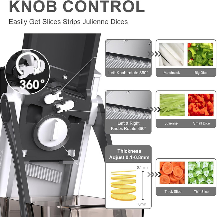 Мандаліна для кухні Mandoline Plus: безпечний нарізник, подрібнювач овочів, регульована товщина, чорний