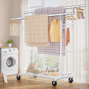 Металевий вішак для одягу на колесах FAVOOOSTY, 2 стійки, до 200 кг, швидка збірка