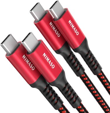 Кабель USB-C Nimaso [2 шт., 2 м], 20V/3A/60W, для Samsung, Google Pixel, MacBook, iPad, iPhone, червоний