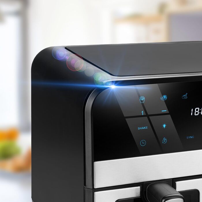 Фритюрниця повітряна LEHMANN з 2 камерами, 9л, 2400 Вт, AirFryer XXL з 12 програмами, до 200°C, WiFi, без олії, з технологією Air Fry – гриль, випічка, ферментація, дегідратація