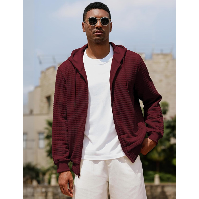 Світшот JMIERR для чоловіків з капюшоном, з довгим рукавом, в стилі вафлі, з блискавкою та кишенями (червоний, M)