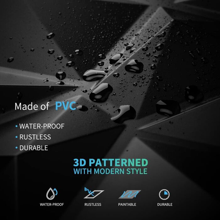 3D Панелі для стін Art3d, 33 шт., 30x30 см, матовий чорний, ПВХ, водостійкі