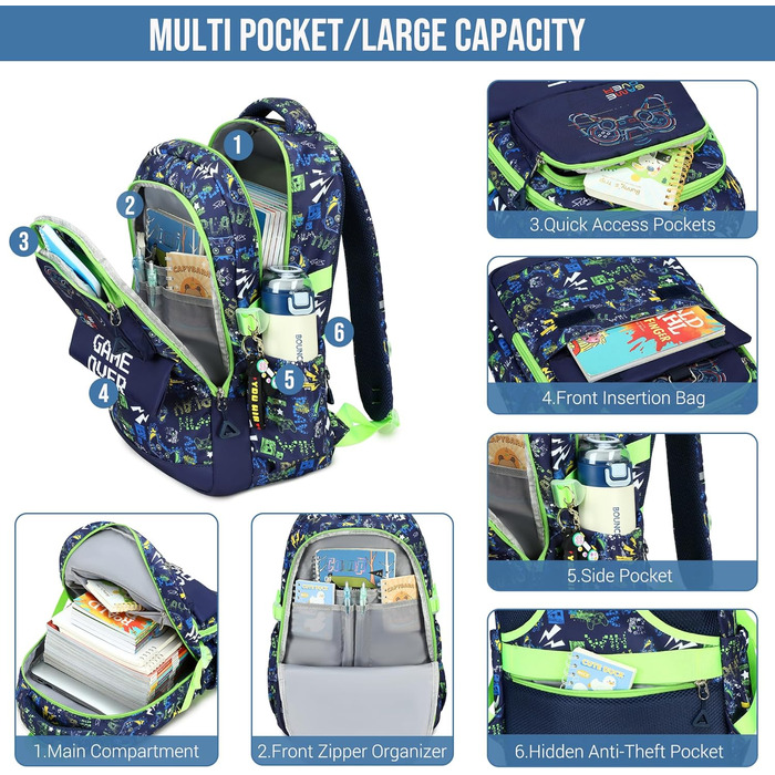 Набір шкільних рюкзаків Makukke для підлітків, геймерський дизайн, з ланч-боксом та пеналом