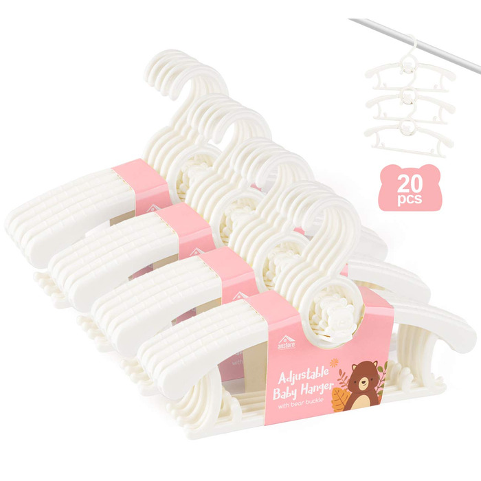 Місця для дитячого одягу: 20 шт. Місця для одягу, що ростуть, для дітей, що економлять простір, з ручками у вигляді ведмедиків, неслизькі вішалки для немовлят та малюків, білі