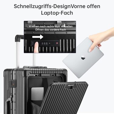 Валіза ручної огляду авіалінії з обертовими колесами, 50 см (20 дюймів), з алюмінієвим каркасом, інтегрованим замком TSA, USB-портом та тримачем для телефону. Білий (Чорний, 61 см (24 дюйми))