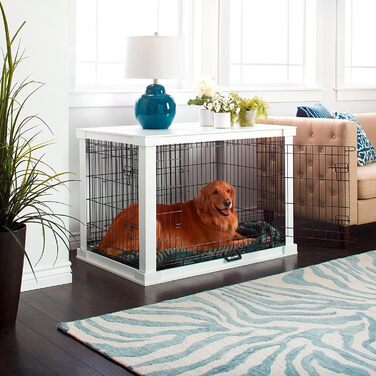 Дерев'яний вольєр для собак Dobar® розмір M - Будка для собак з поверхнею столу - Будка для собак для дому - Будка для собак з масиву дерева - журнальний столик - 83 x 55 x 59 см - Білий