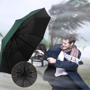 Автоматичний парасолька-тростина, стійкий до вітру, з захистом від UV, легкий та міцний, білий (темно-зелений)
