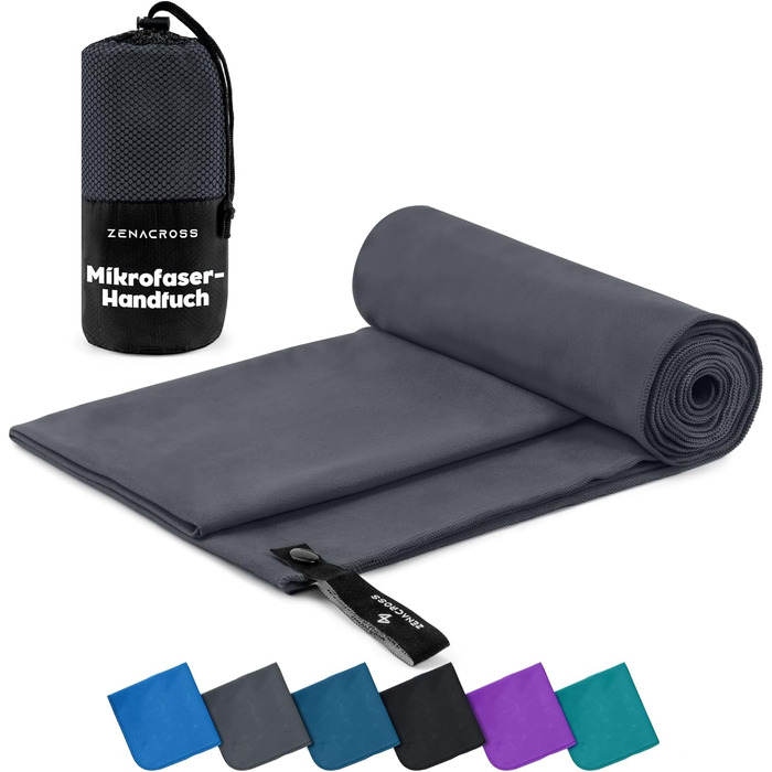 Набір з 3 рушників Zenacross з мікрофібри з сумкою для перенесення - швидковисихаючі фітнес-рушники для спорту - розміри XS, S, M - кольори: Petrolgrün (темно-сірий)