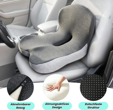 Ортопедична подушка для сидіння Urban Deco з підспинником, ергономічна подушка для спини з Memory Foam, для офісного крісла, автокрісла, інвалідного візка, чорно-сіра, 1 шт.