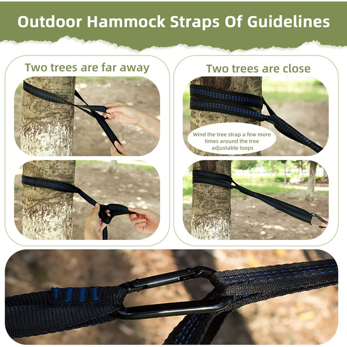 Гамак для відпочинку на природі та кемпінгу: міцний, ультралегкий, для одного або двох, 300 кг, 200 x 300 см, нейлон, зелений (хакі)